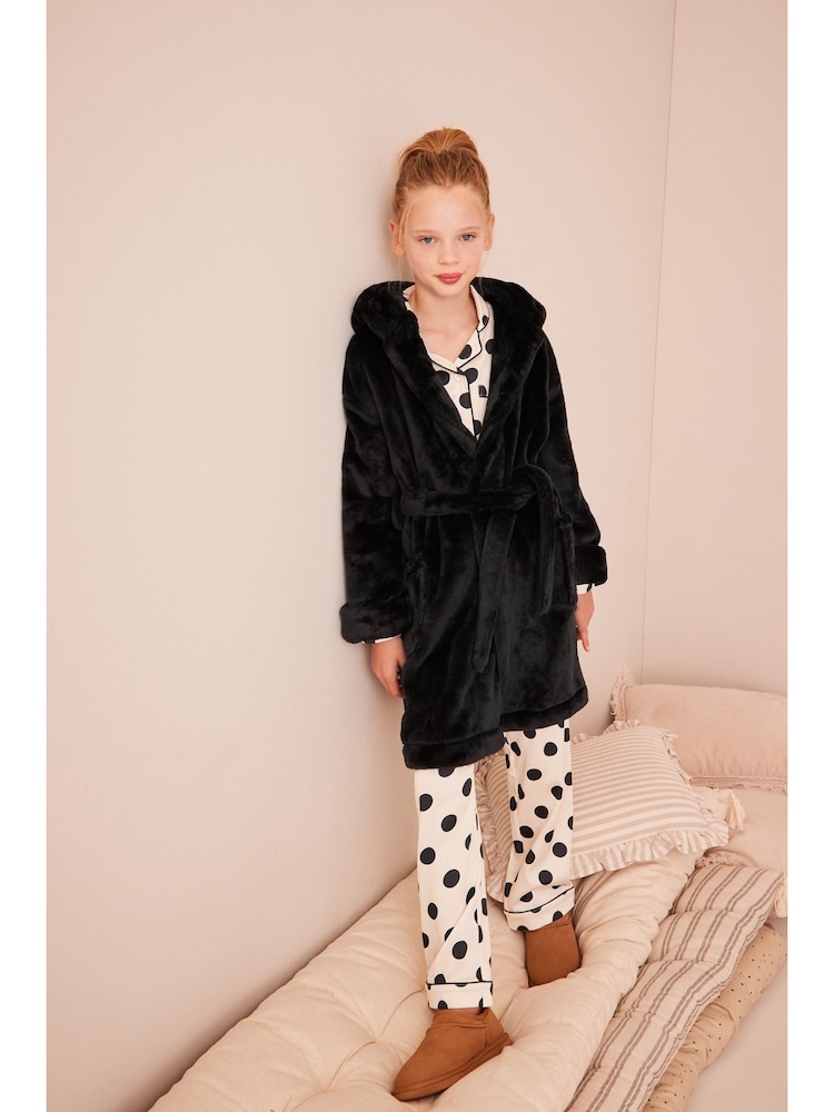 Black Soft Touch Fleece Dressing Gown (5-16yrs) - Image 2 of 8