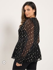 Yours Curve Black Polka Dot Shirred Blouse - Image 3 of 6