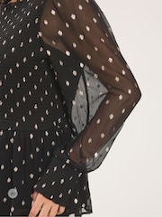 Yours Curve Black Polka Dot Shirred Blouse - Image 4 of 6