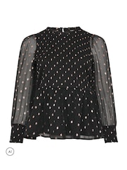 Yours Curve Black Polka Dot Shirred Blouse - Image 5 of 6
