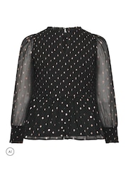 Yours Curve Black Polka Dot Shirred Blouse - Image 6 of 6
