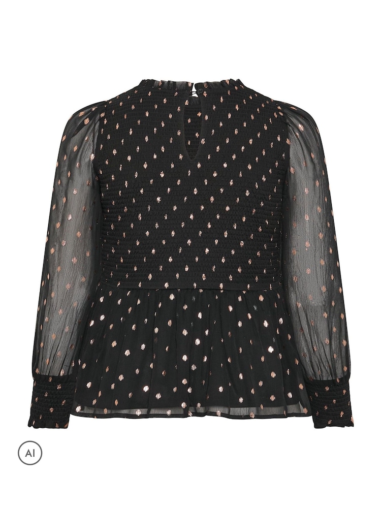 Yours Curve Black Polka Dot Shirred Blouse - Image 6 of 6 Yours Curve Black Polka Dot Shirred Blouse - Image 6 of 6