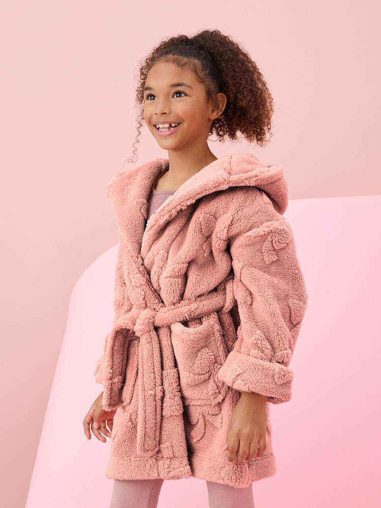 Pink Bow Jacquard Fleece Dressing Gown (9mths-16yrs) - Image 1 of 9