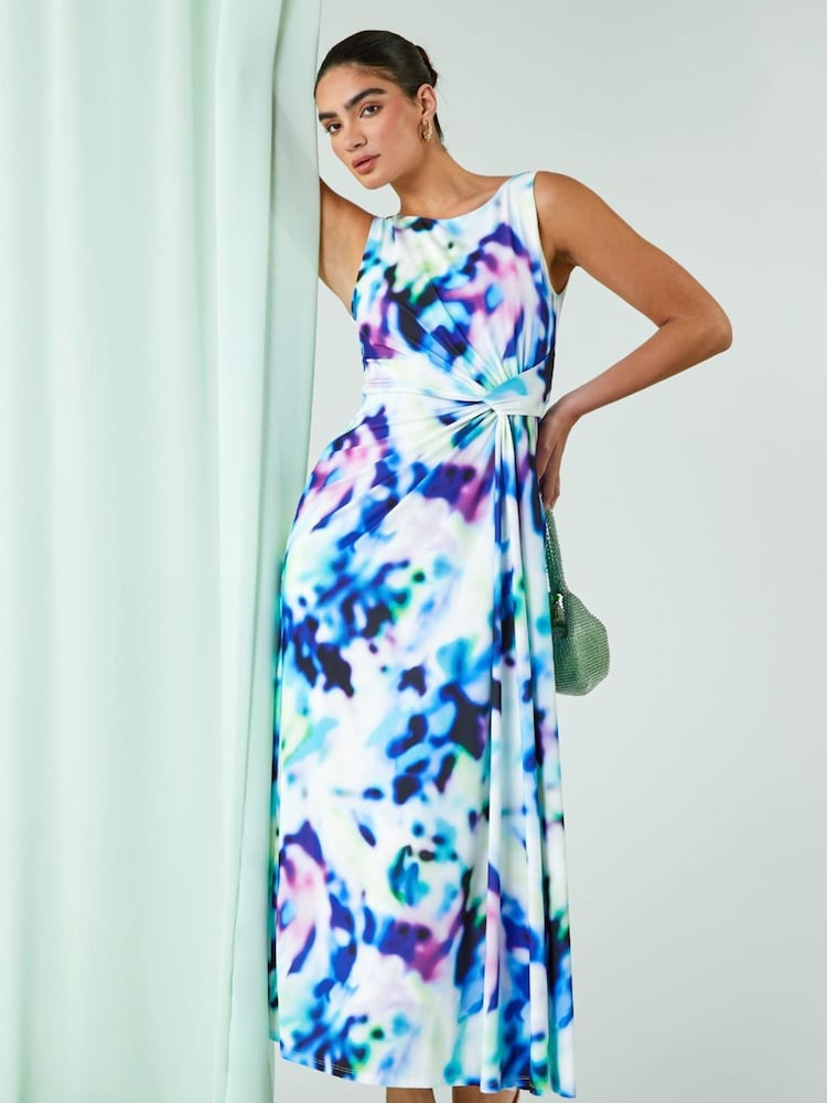 Roman Blue Stretch Drape Maxi Dress - Image 1 of 5