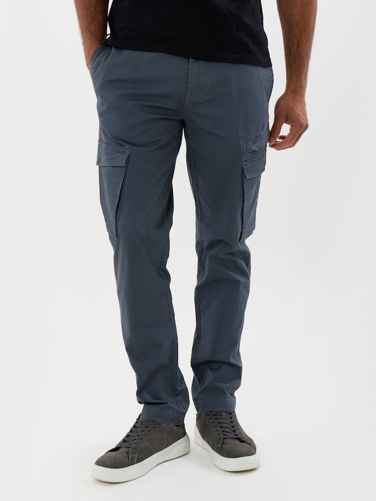 Threadbare Grey Slim Fit Cotton Rich Cargo Trousers - Image 2 of 4