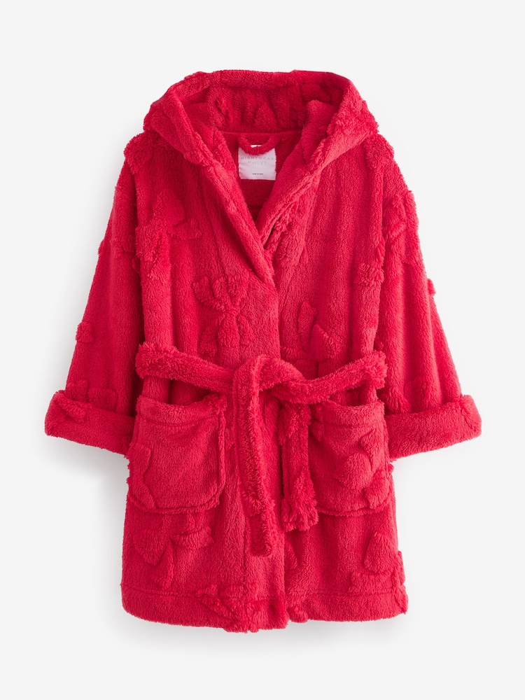 Red Bow Jacquard Fleece Dressing Gown (9mths-16yrs) - Image 1 of 8