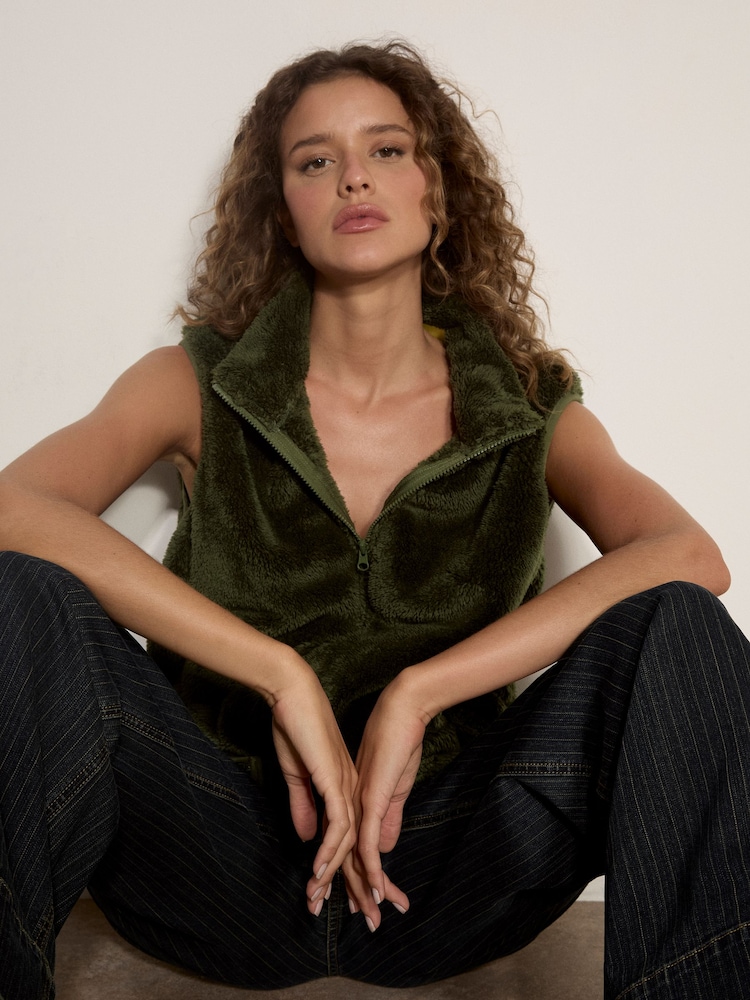 Apricot Green Fleece Zip-Through Gilet - Image 1 of 5