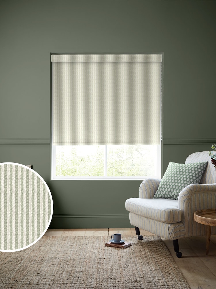 Emily Bond Sage Oscar Stripe Made to Measure Roller Blinds - Image 1 of 6