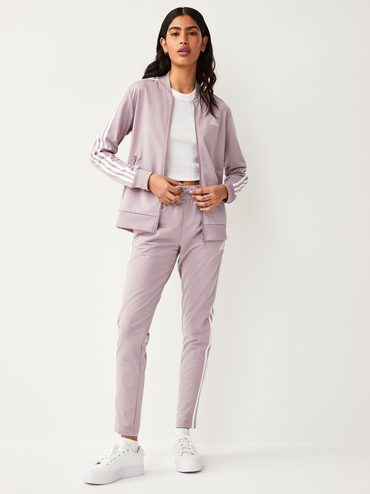 adidas Purple Essentials 3 Stripe Tracksuit - Image 2 of 8