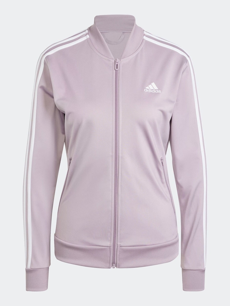 adidas Purple Essentials 3 Stripe Tracksuit - Image 8 of 8