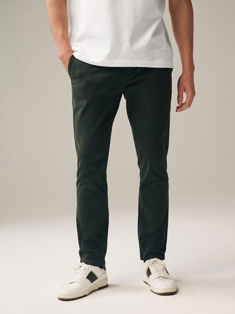 Dark Green Slim Fit Stretch Chinos Trousers - Image 1 of 8