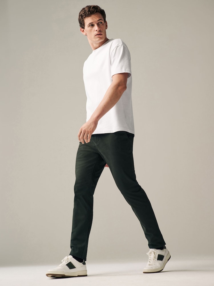 Dark Green Slim Fit Stretch Chinos Trousers - Image 4 of 8