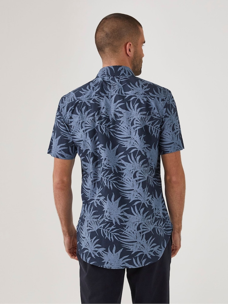 Skopes Tailored Fit Blue Tropical Print Cotton Casual Shirt - Image 2 of 5