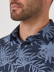 Skopes Tailored Fit Blue Tropical Print Cotton Casual Shirt - Image 3 of 5