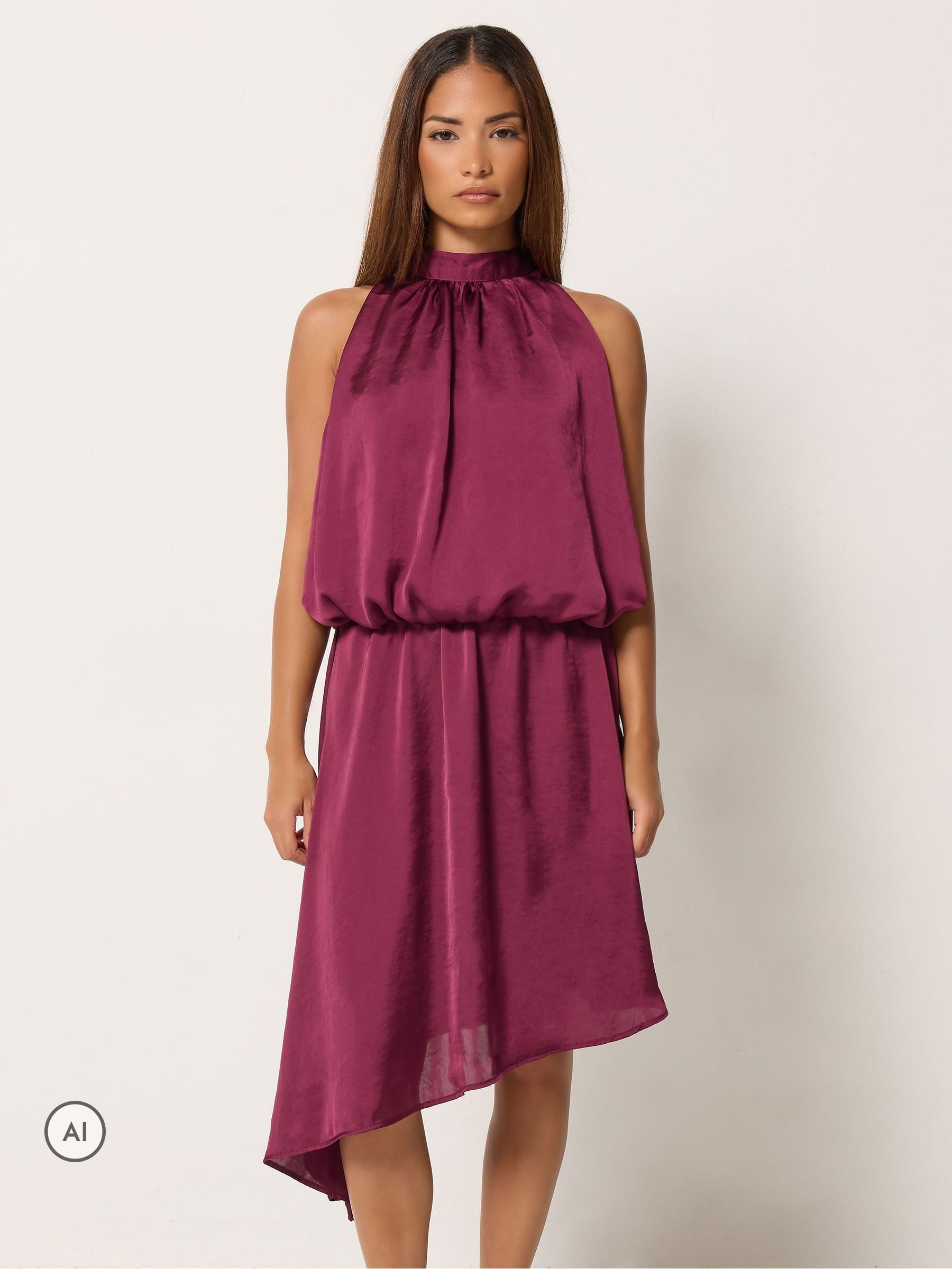 Pixiegirl Petite Women's Red Halter Neck Satin Dress