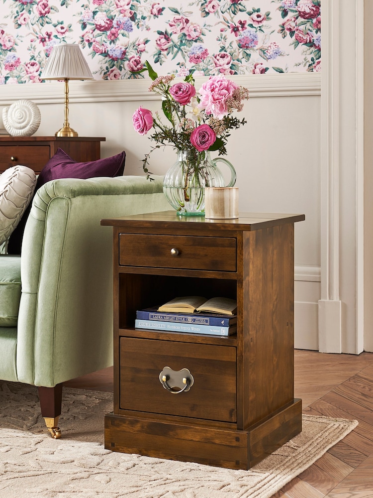 Laura Ashley Dark Chestnut Garrat 2 Drawer Side Table - Image 2 of 6