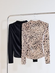 Friends Like These Black/Print Draped Long Sleeve Tops 2 Pack - Image 1 of 8