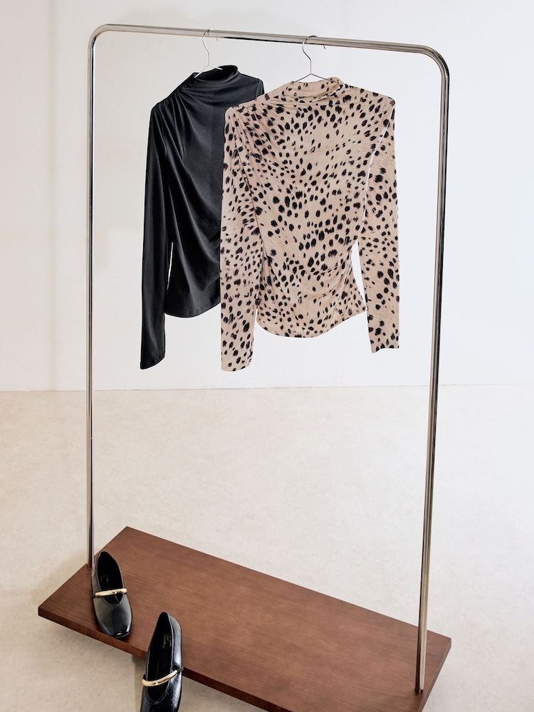 Friends Like These Black/Print Draped Long Sleeve Tops 2 Pack - Image 8 of 8