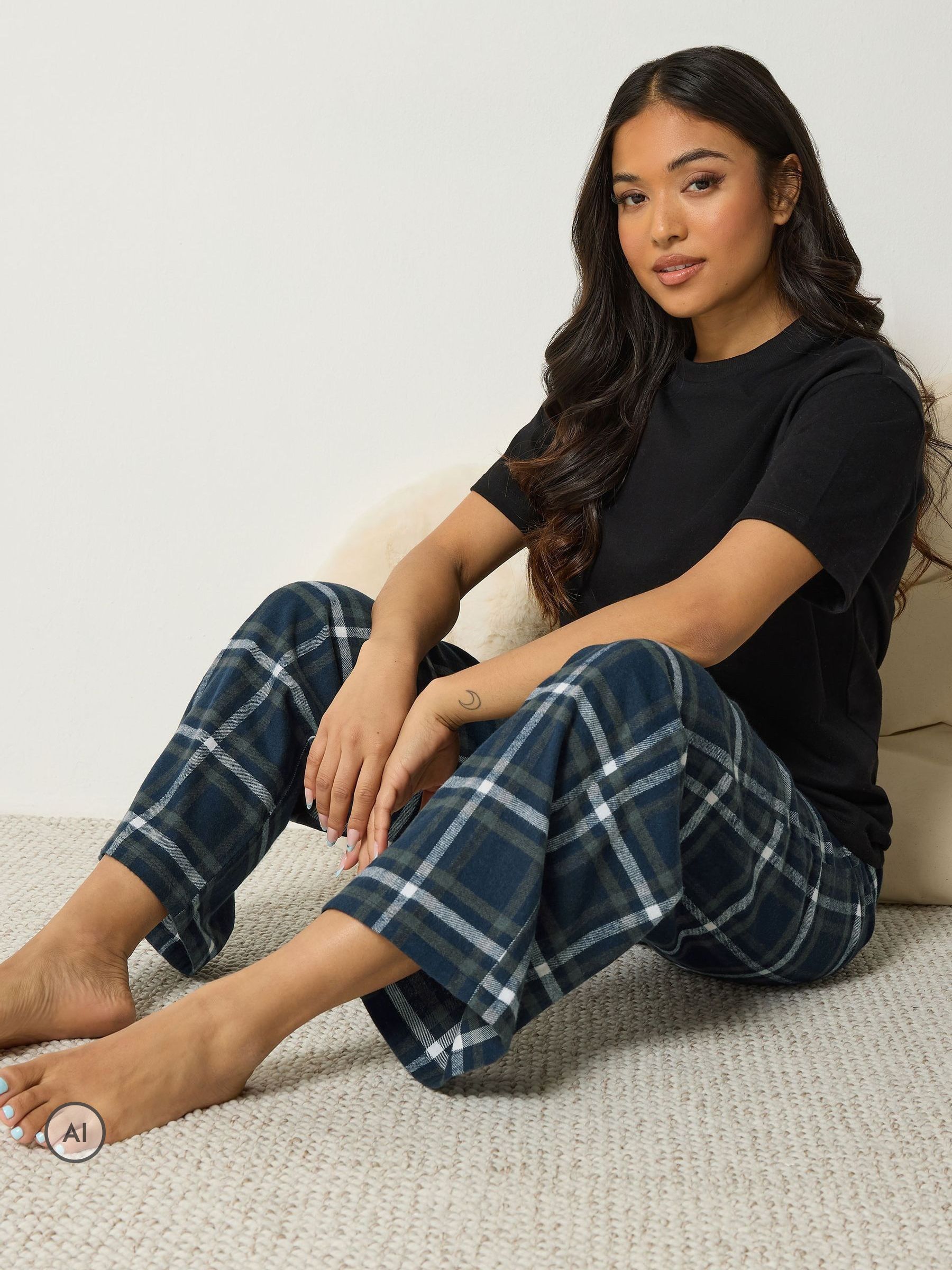 Pixiegirl Women's Dark Navy Petite Check Cotton Pyjama Trousers In Size 6-8 - Image 6