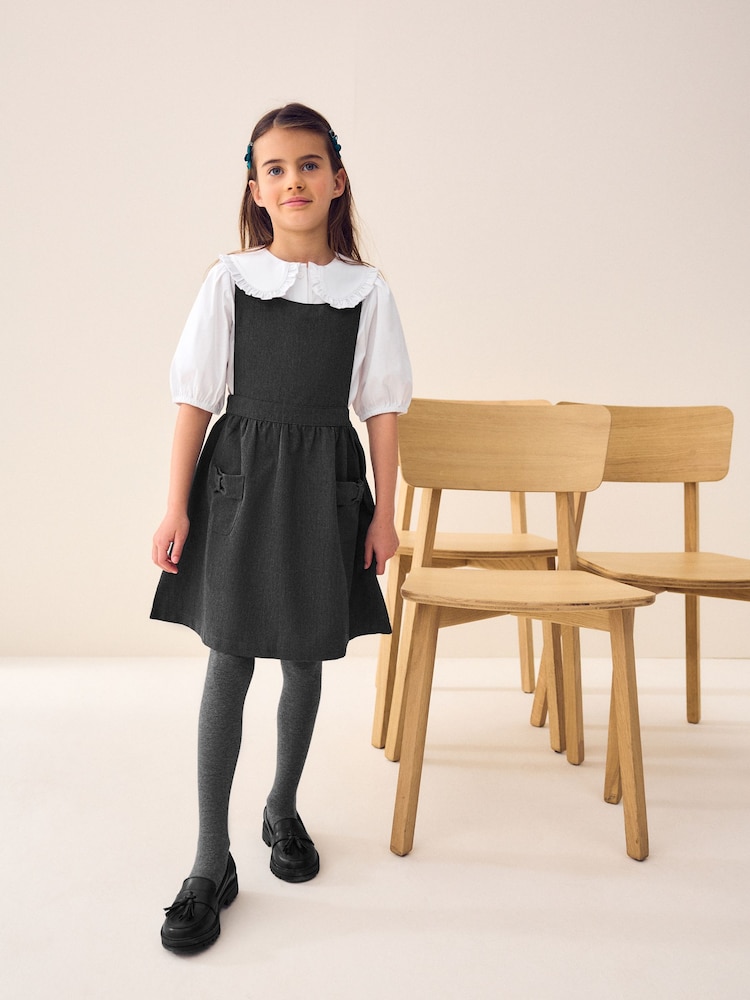 Grey Bow Pocket Detail School Pinafore Dress (3-14yrs) - Image 1 of 9