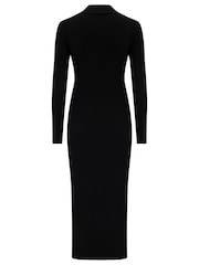 Pour Moi Black Eva Rib Knit V Neck Collar Midi Dress - Image 4 of 4