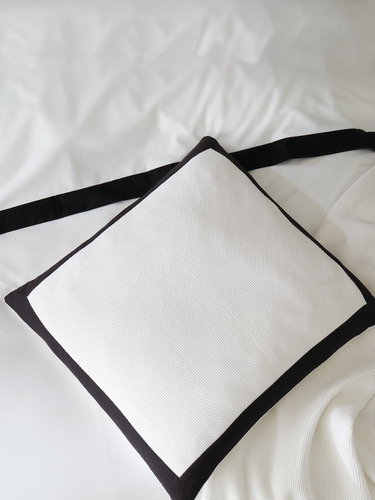 Style Sisters White Monochrome Waffle 100% Cotton Cushion - Image 1 of 4