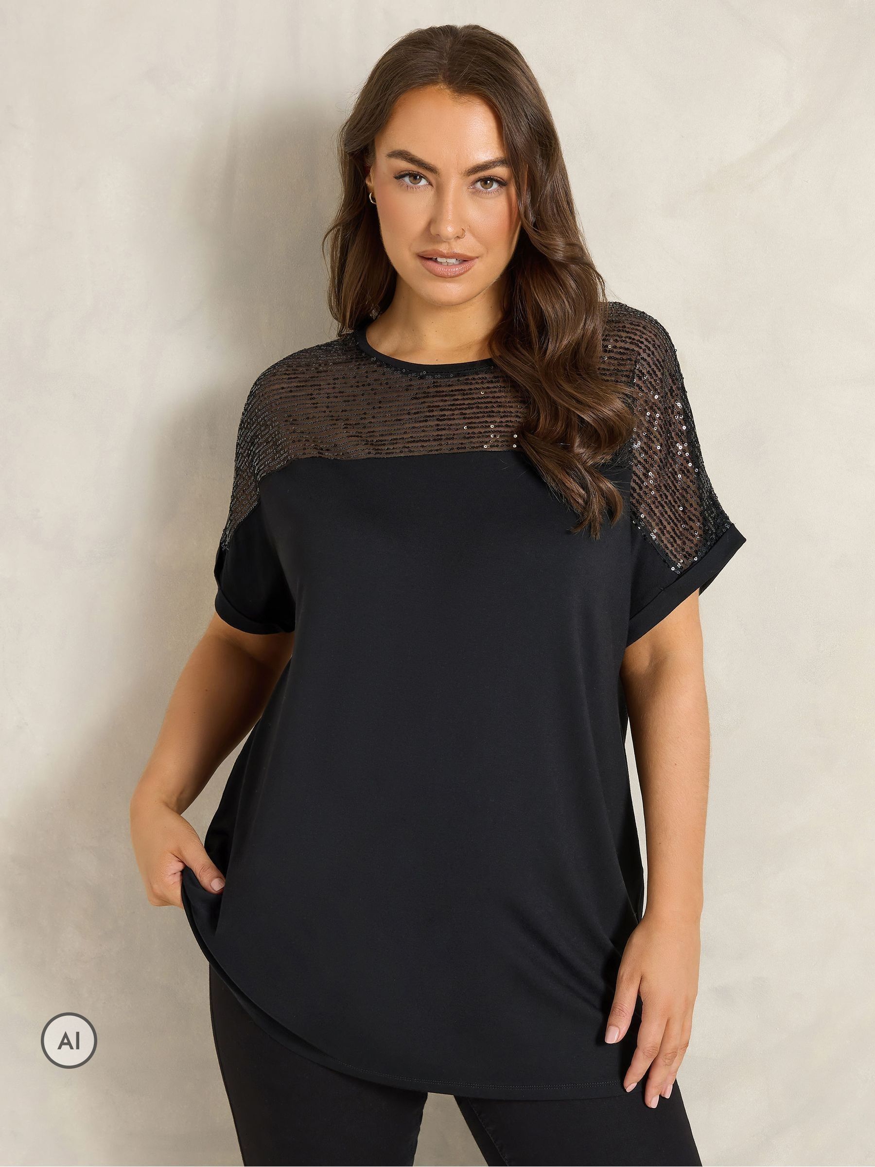 Evans Women's Black Sequin Embellished Top - Image 1