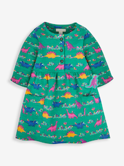 JoJo Maman Bébé Green Dino & Bird Button Front Dress - Image 1 of 4
