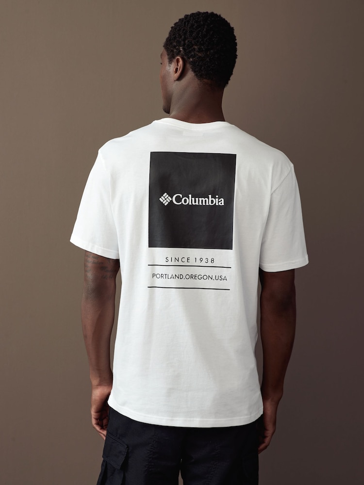 Белый - Columbia Mens Barton Springs Back Print 100% Cotton T-Shirt - Image 1 of 4