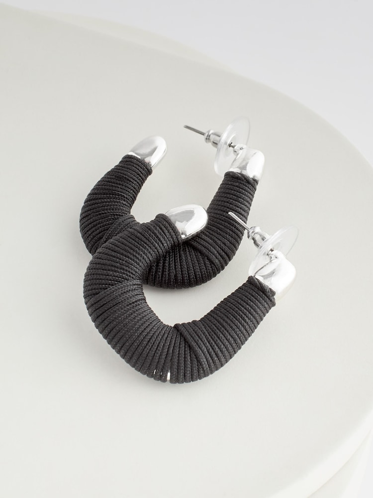 Black Thread Wrap Hoop Earrings - Image 2 of 2