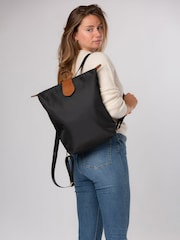 Pure Luxuries London Black/Brown 'Louison' Canvas & Leather Backpack - Image 1 of 6