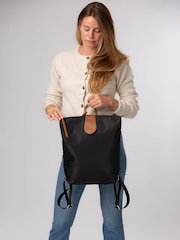 Pure Luxuries London Black/Brown 'Louison' Canvas & Leather Backpack - Image 2 of 6