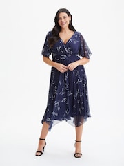 Scarlett & Jo Navy Blue Julie Wine Cream Hanky Hem Dress - Image 1 of 4
