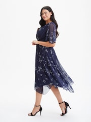 Scarlett & Jo Navy Blue Julie Wine Cream Hanky Hem Dress - Image 2 of 4