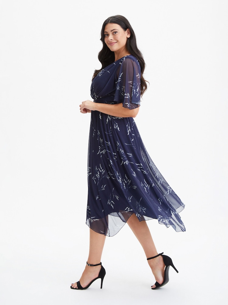 Scarlett & Jo Navy Blue Julie Wine Cream Hanky Hem Dress - Image 2 of 4