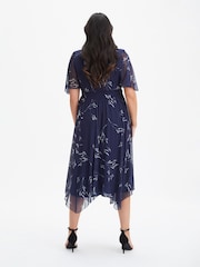 Scarlett & Jo Navy Blue Julie Wine Cream Hanky Hem Dress - Image 3 of 4
