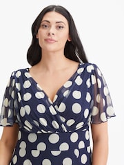 Scarlett & Jo Navy Blue White Polka Dot Curve Isabelle Angel Sleeve Maxi Dress - Image 2 of 4
