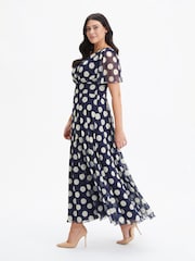 Scarlett & Jo Navy Blue White Polka Dot Curve Isabelle Angel Sleeve Maxi Dress - Image 3 of 4