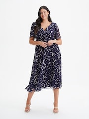 Scarlett & Jo Navy Blue Victoria Angel Sleeve Mesh Midi Dress - Image 1 of 4