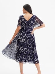 Scarlett & Jo Navy Blue Victoria Angel Sleeve Mesh Midi Dress - Image 2 of 4
