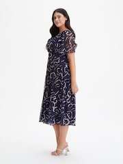 Scarlett & Jo Navy Blue Victoria Angel Sleeve Mesh Midi Dress - Image 3 of 4