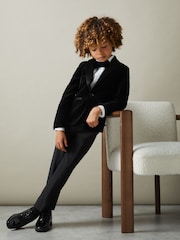 Reiss Black Ace 3-9 yrs Single Breasted Velvet Blazer - Image 1 of 6