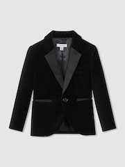 Reiss Black Ace 3-9 yrs Single Breasted Velvet Blazer - Image 2 of 6