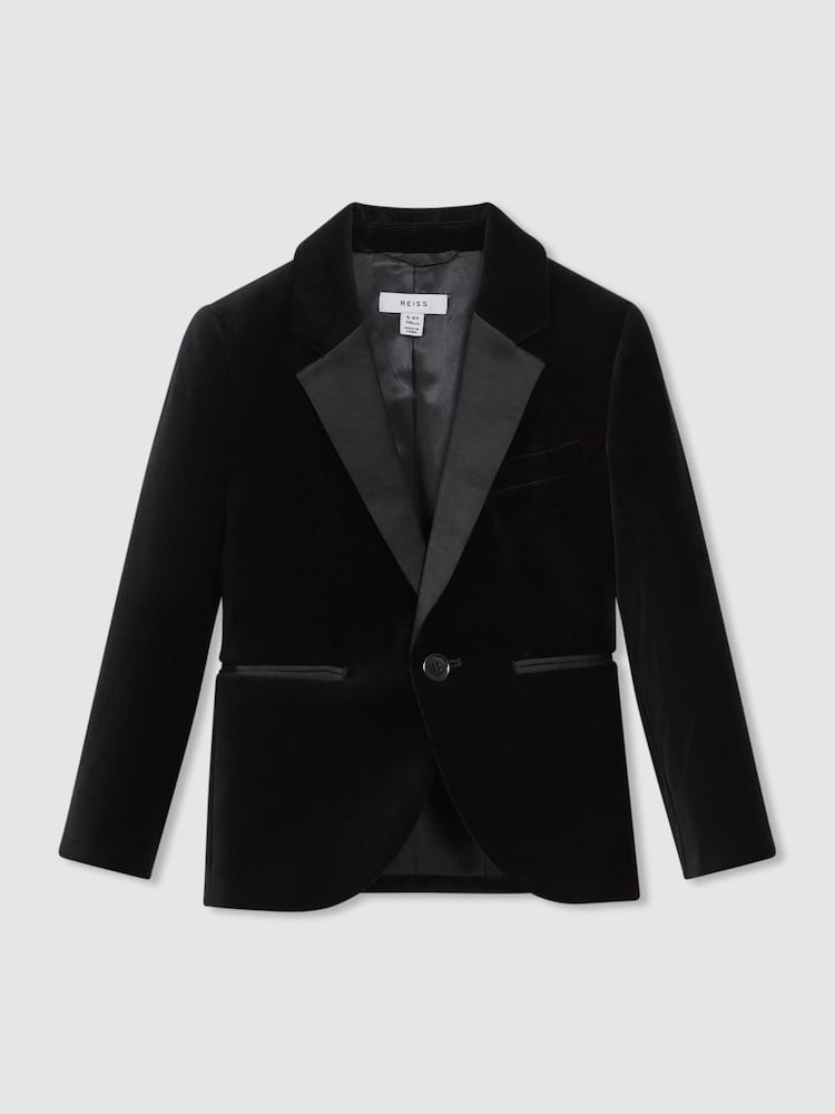 Reiss Black Ace 3-9 yrs Single Breasted Velvet Blazer - Image 2 of 6