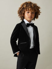 Reiss Black Ace 3-9 yrs Single Breasted Velvet Blazer - Image 3 of 6