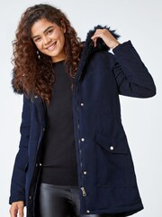 Roman Blue Faux Fur Hood Parka Coat - Image 1 of 5