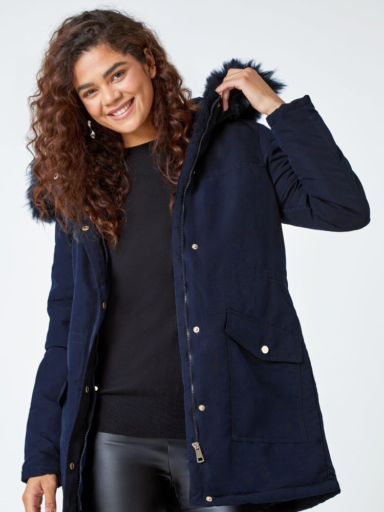 Roman Blue Faux Fur Hood Parka Coat - Image 1 of 5