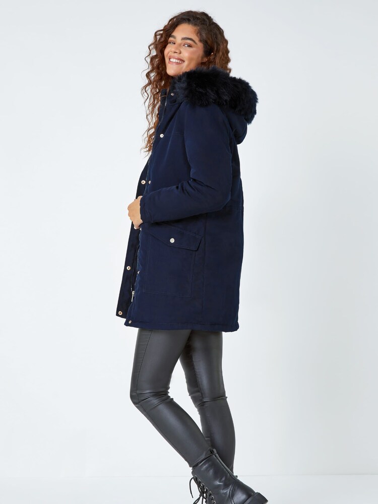 Roman Blue Faux Fur Hood Parka Coat - Image 2 of 5