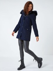 Roman Blue Faux Fur Hood Parka Coat - Image 3 of 5