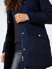 Roman Blue Faux Fur Hood Parka Coat - Image 4 of 5